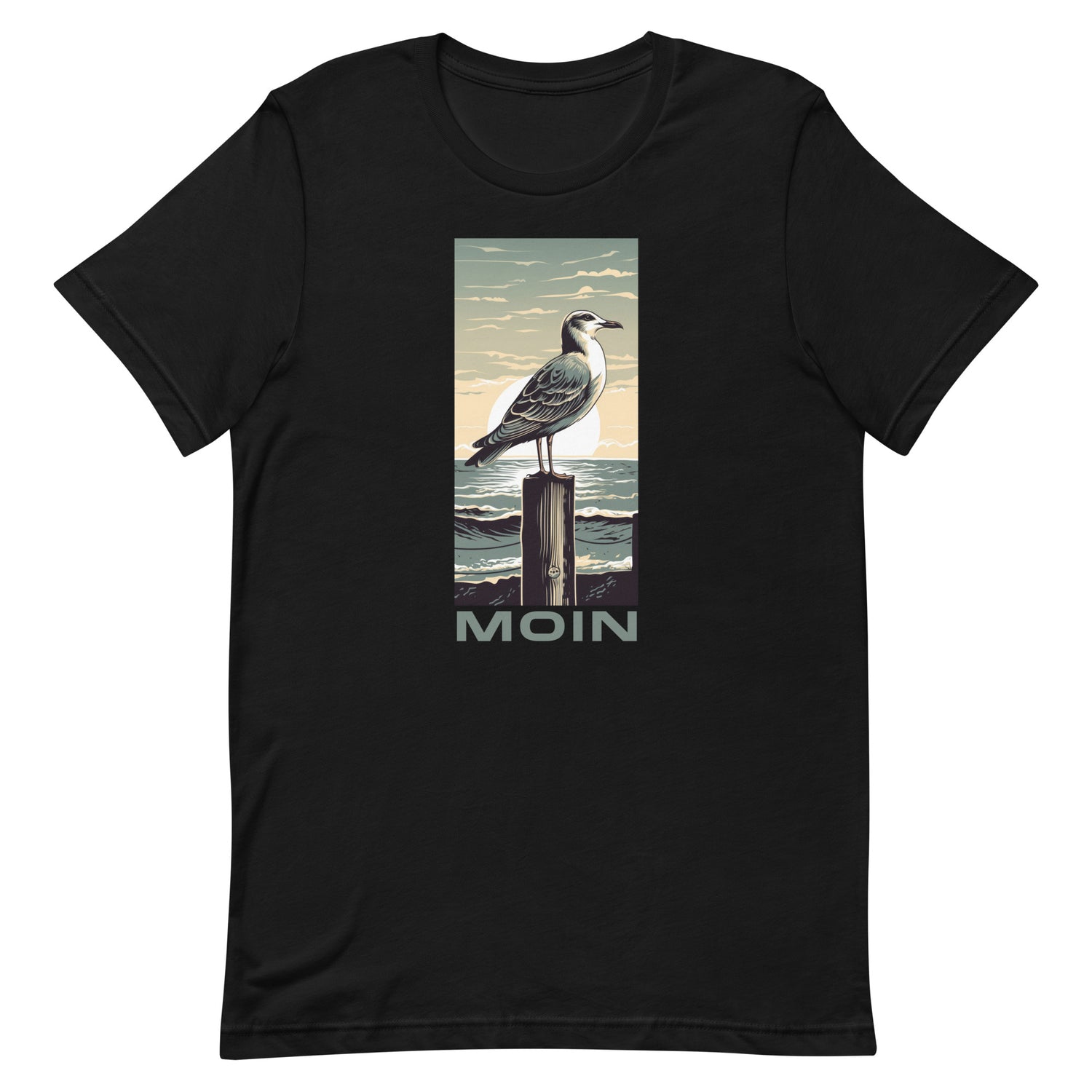 Lustiges Möwen Motiv "Stylische Möwe am Meer Spruch: Moin " Funny T-Shirt Variante 2
