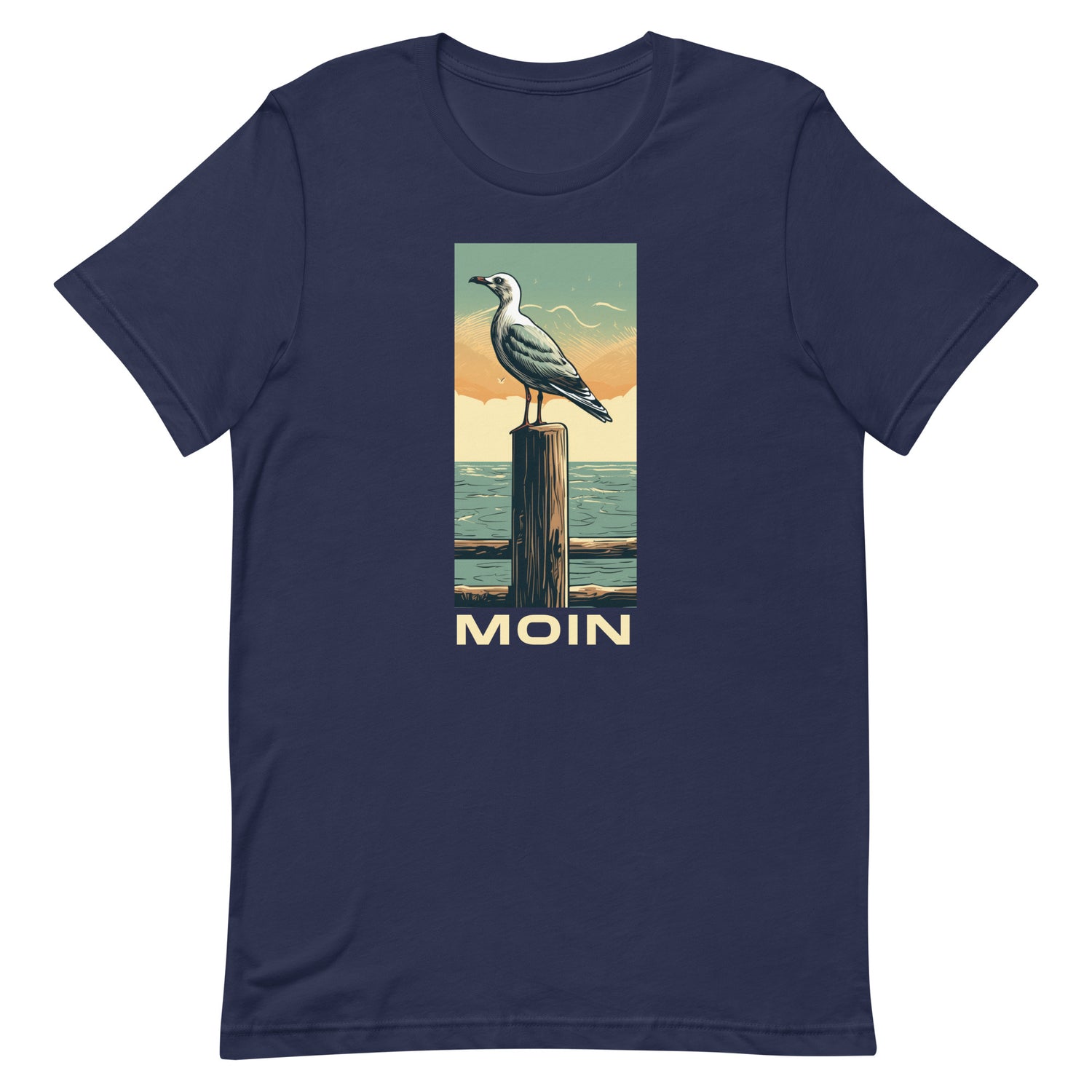 Lustiges Möwen Motiv "Coole Möwe am Meer Moin " Funny T-Shirt Variante 1