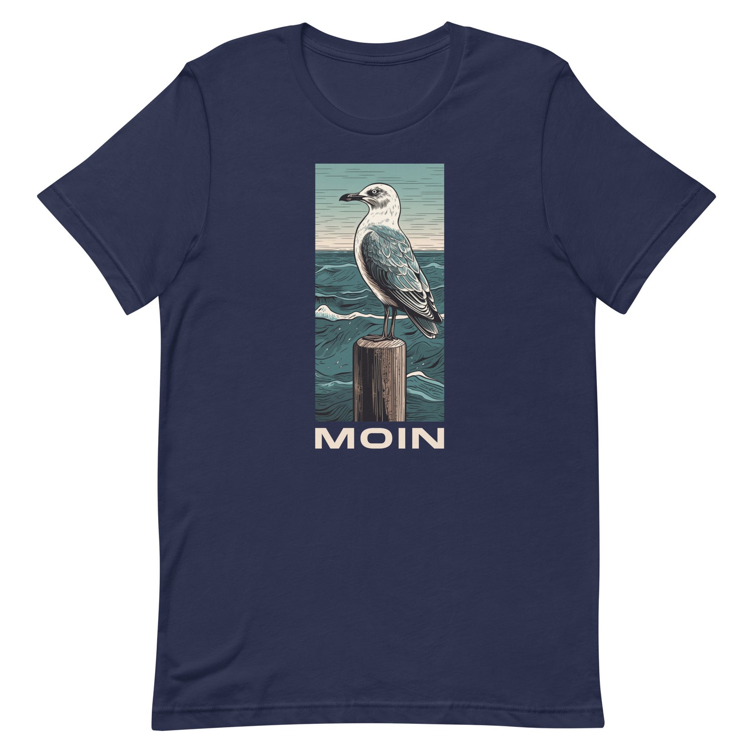 Lustiges Möwen Motiv "Stylische Möwe am Meer Spruch: Moin " Funny T-Shirt Variante 3